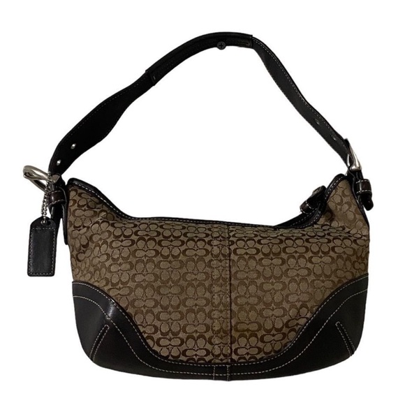 Coach 6351 Brown Tan Soho Signature Logo Canvas Bag Saddle Hobo Y2K - Picture 1 of 6